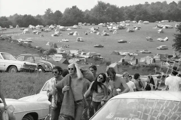 Festival-goers leaving Woodstock in 1969.